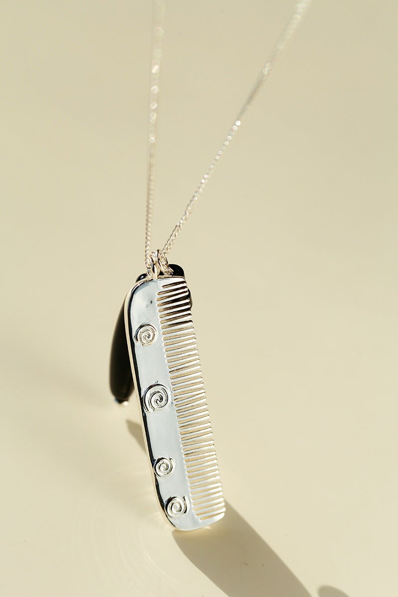 Carved Agate Comb Pendant Necklace - floysun