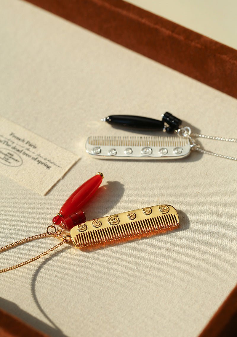 Carved Agate Comb Pendant Necklace - floysun