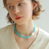 Cat's Eye Stone Baroque Pearl Collar Necklace-Blue - floysun