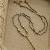 Hand‑Strung Micro‑Bead Hammered Slender Bar Pendant Necklace