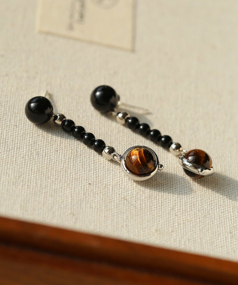 Celestial Black Agate & Tiger’s Eye Earrings - floysun