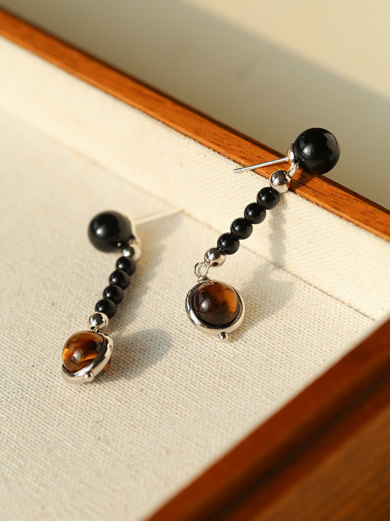 Celestial Black Agate & Tiger’s Eye Earrings - floysun