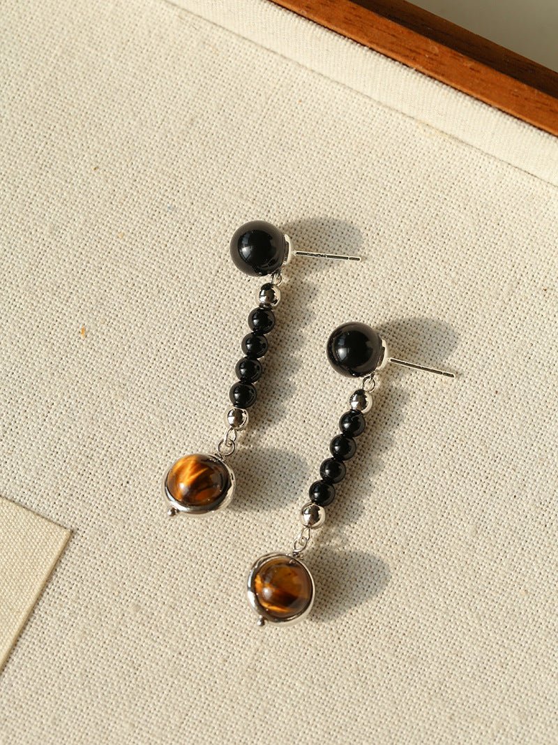 Celestial Black Agate & Tiger’s Eye Earrings - floysun