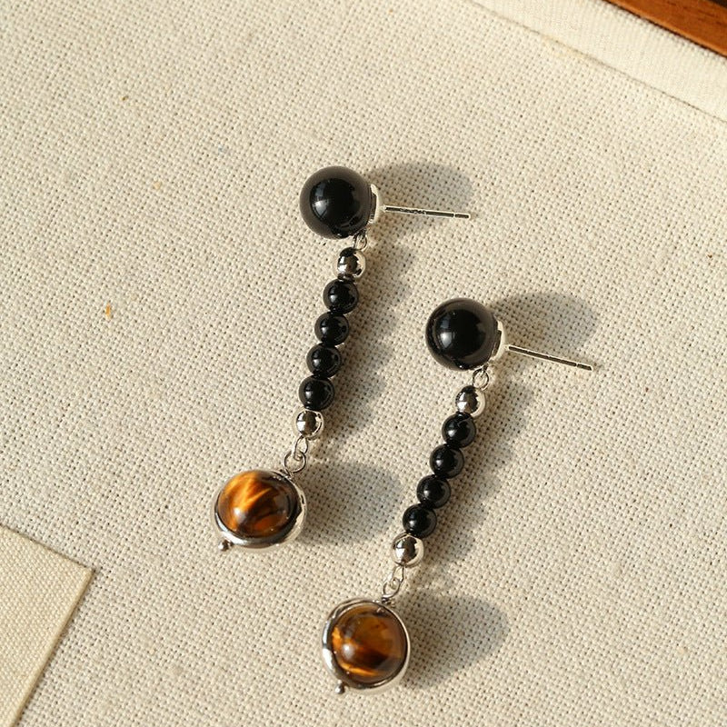 Celestial Black Agate & Tiger’s Eye Earrings - floysun
