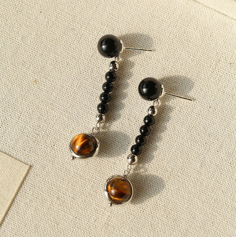 Celestial Black Agate & Tiger’s Eye Earrings - floysun