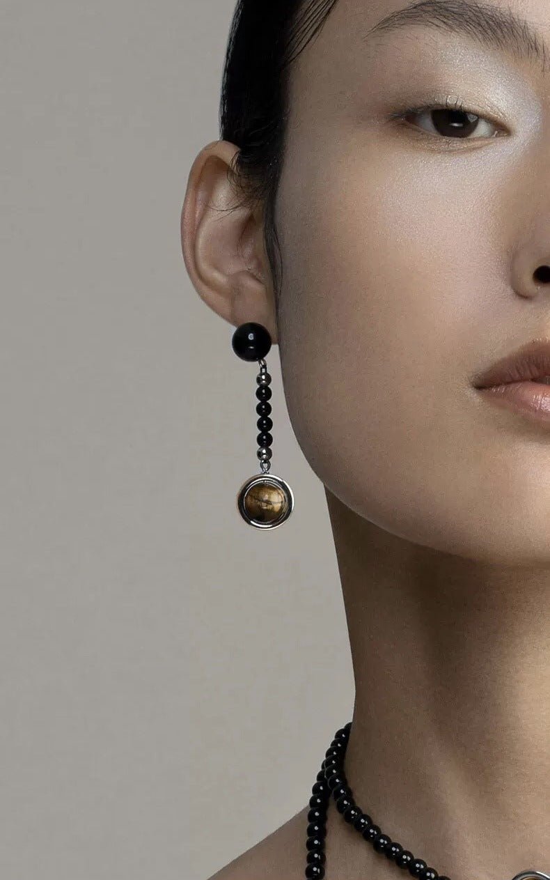 Celestial Black Agate & Tiger’s Eye Earrings - floysun