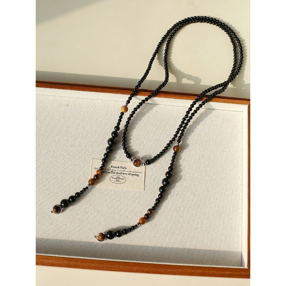 Celestial Black Agate & Tiger’s Eye Long Necklace - floysun
