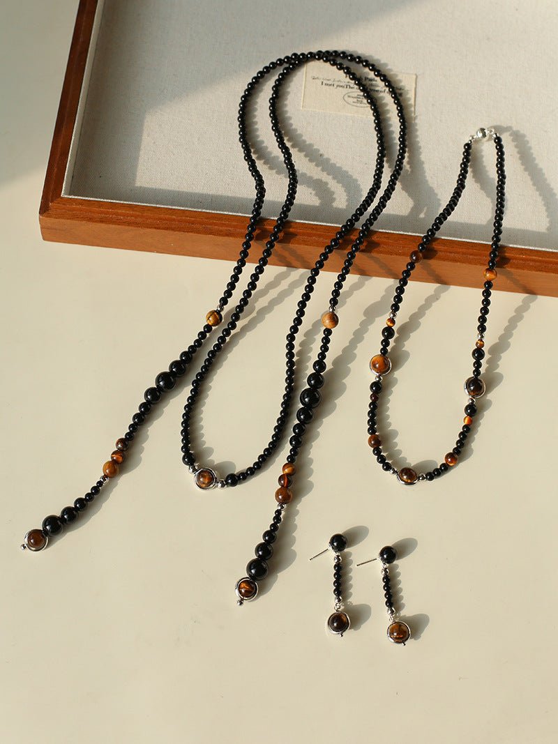 Celestial Black Agate & Tiger’s Eye Long Necklace - floysun