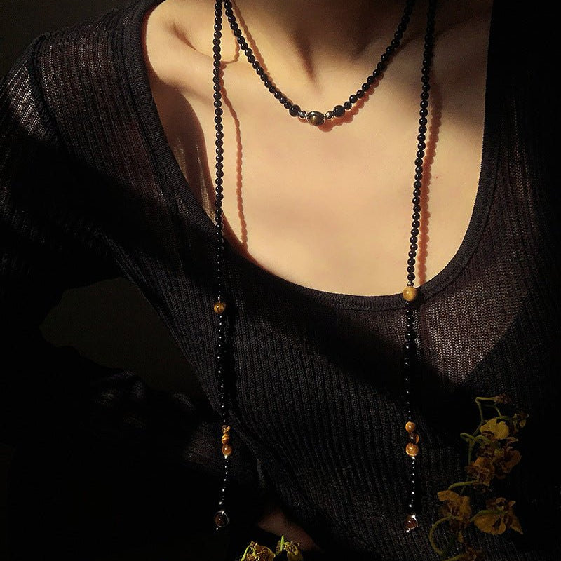 Celestial Black Agate & Tiger’s Eye Long Necklace - floysun
