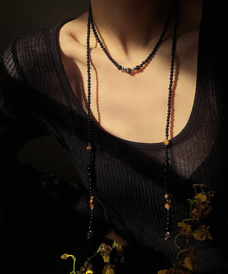 Celestial Black Agate & Tiger’s Eye Long Necklace - floysun
