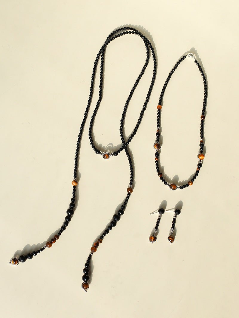 Celestial Black Agate & Tiger’s Eye Long Necklace - floysun