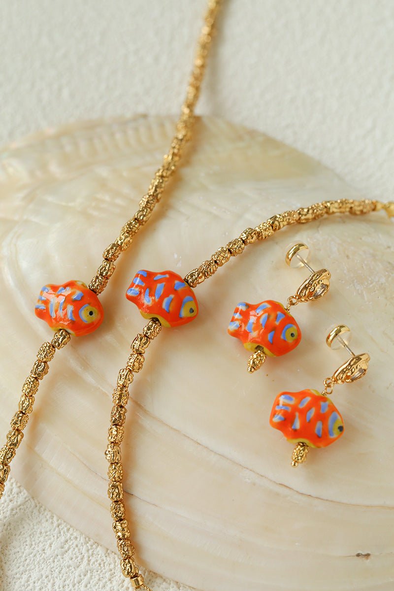 Ceramic Fish Lava Texture Gold Collarbone Necklace - floysun