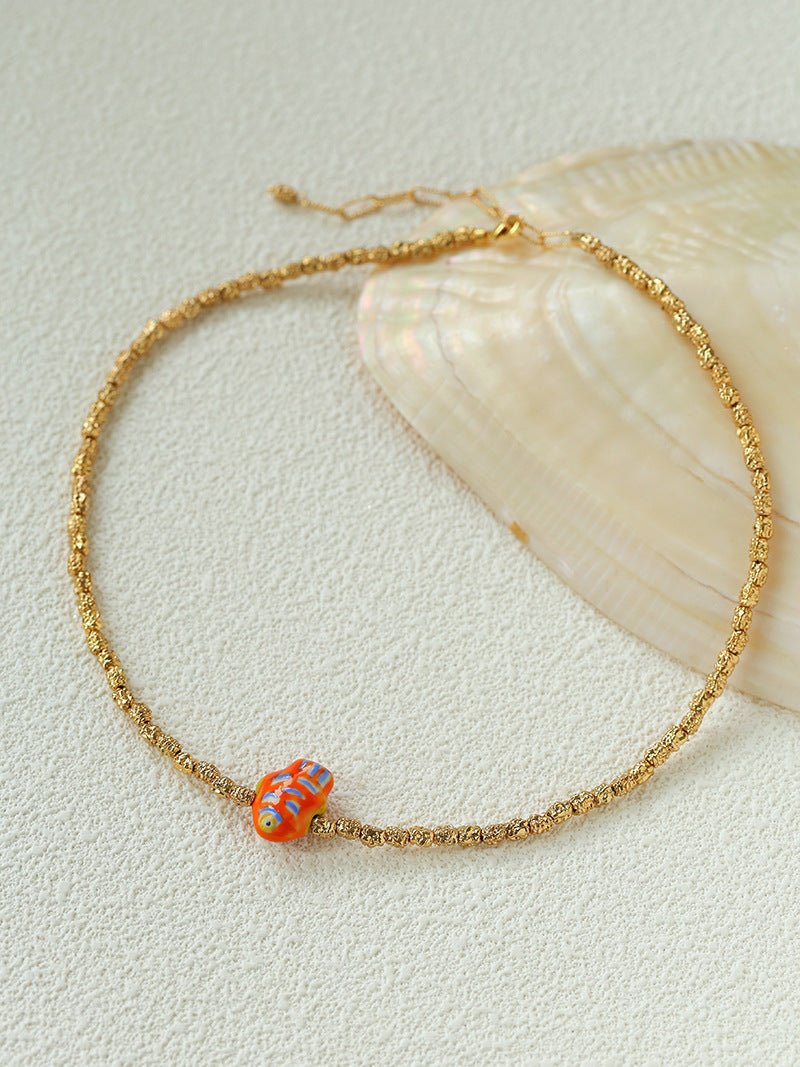 Ceramic Fish Lava Texture Gold Collarbone Necklace - floysun