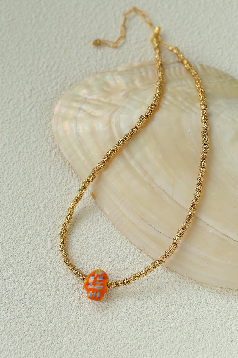Ceramic Fish Lava Texture Gold Collarbone Necklace - floysun