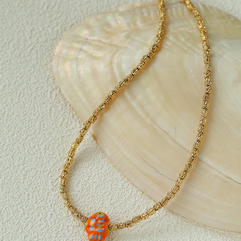 Ceramic Fish Lava Texture Gold Collarbone Necklace - floysun