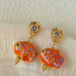 Ceramic Fish Lava Texture Gold Dangle Earrings - floysun