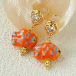 Ceramic Fish Lava Texture Gold Dangle Earrings - floysun