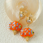 Ceramic Fish Lava Texture Gold Dangle Earrings - floysun
