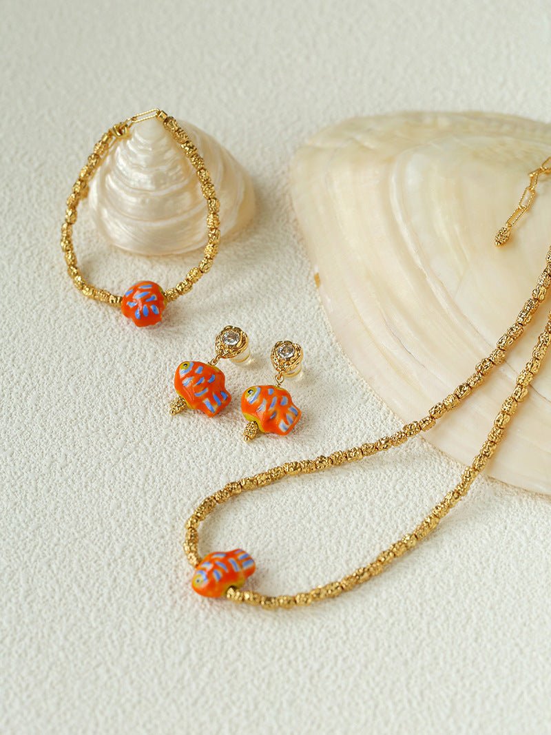 Ceramic Fish Lava Texture Gold Stack Bracelet - floysun