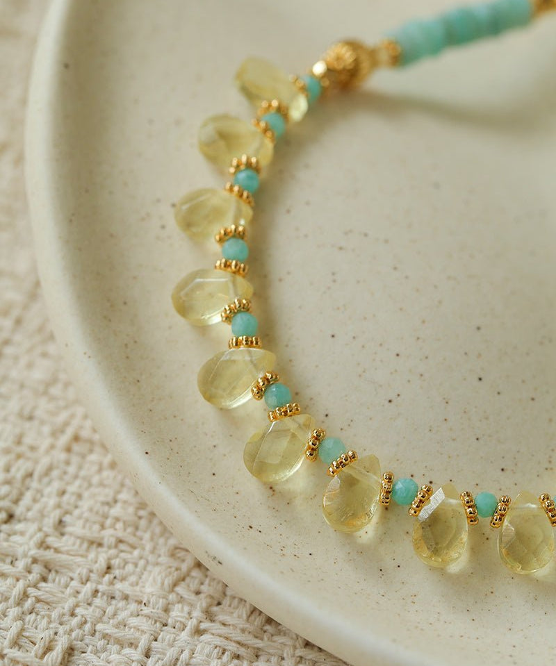 Cerulean & Citrine Harmony Necklace | Natural Amazonite & Lemon Quartz Duo - floysun