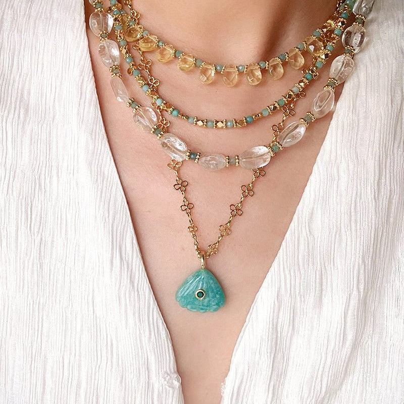Cerulean & Citrine Harmony Necklace | Natural Amazonite & Lemon Quartz Duo - floysun
