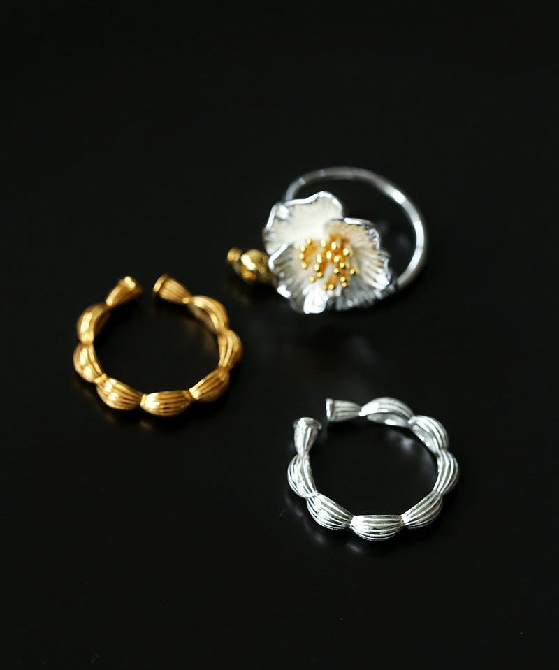 Chinese - Style 925 Silver Camellia Flower Open Ring - floysun