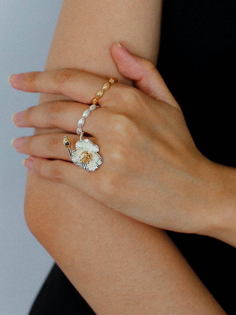 Chinese - Style 925 Silver Camellia Flower Open Ring - floysun