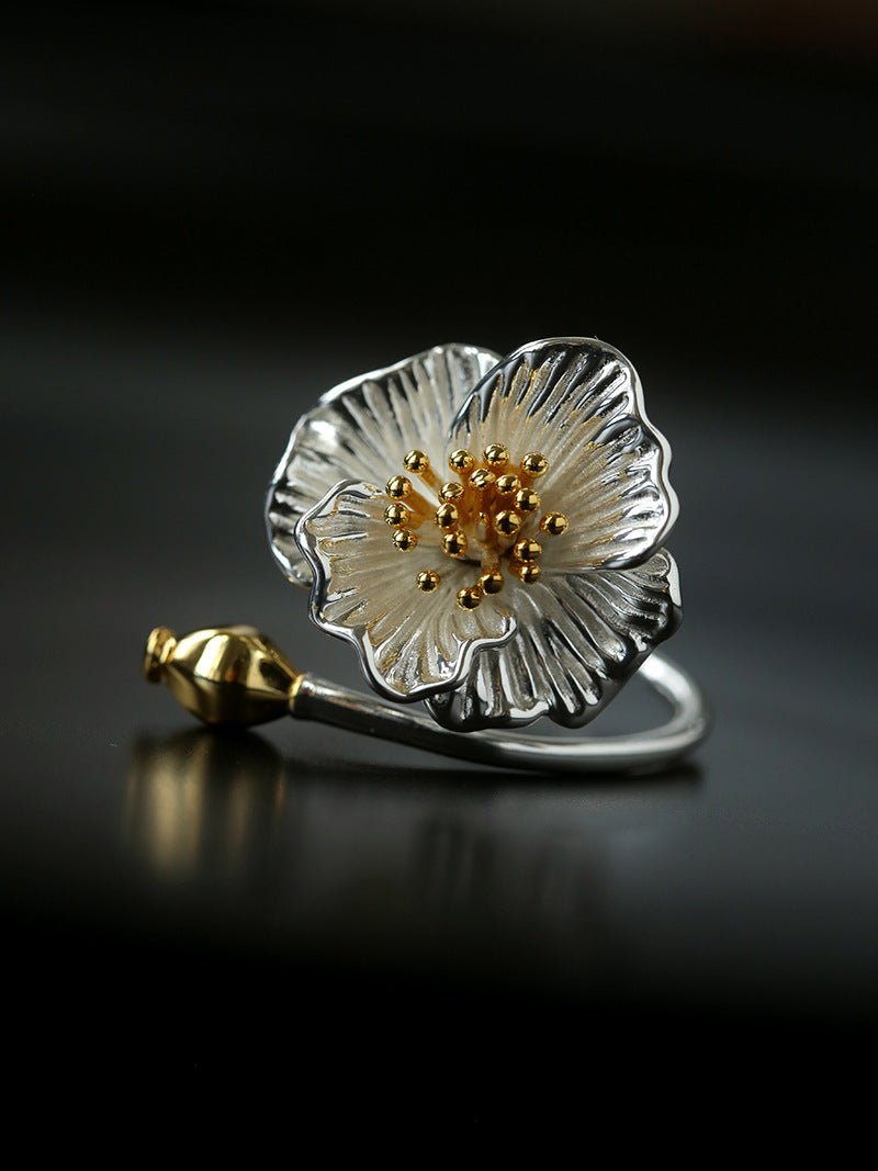 Chinese - Style 925 Silver Camellia Flower Open Ring - floysun