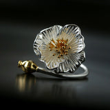 Chinese - Style 925 Silver Camellia Flower Open Ring - floysun