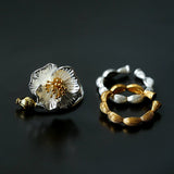 Chinese - Style 925 Silver Camellia Flower Open Ring - floysun