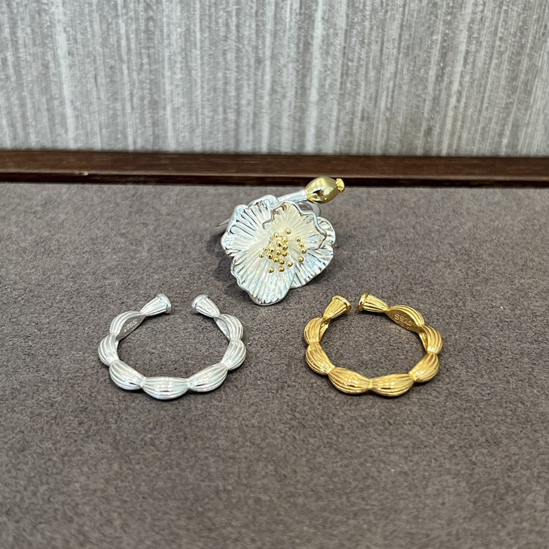 Chinese - Style 925 Silver Camellia Flower Open Ring - floysun