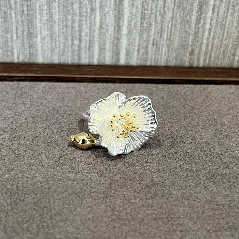 Chinese - Style 925 Silver Camellia Flower Open Ring - floysun