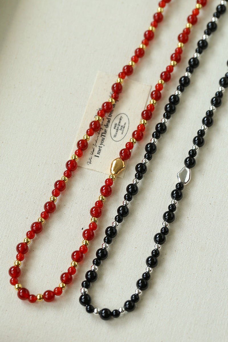 Chinese - Style Agate Gourd Necklace – Red Agate / Black Agate - floysun