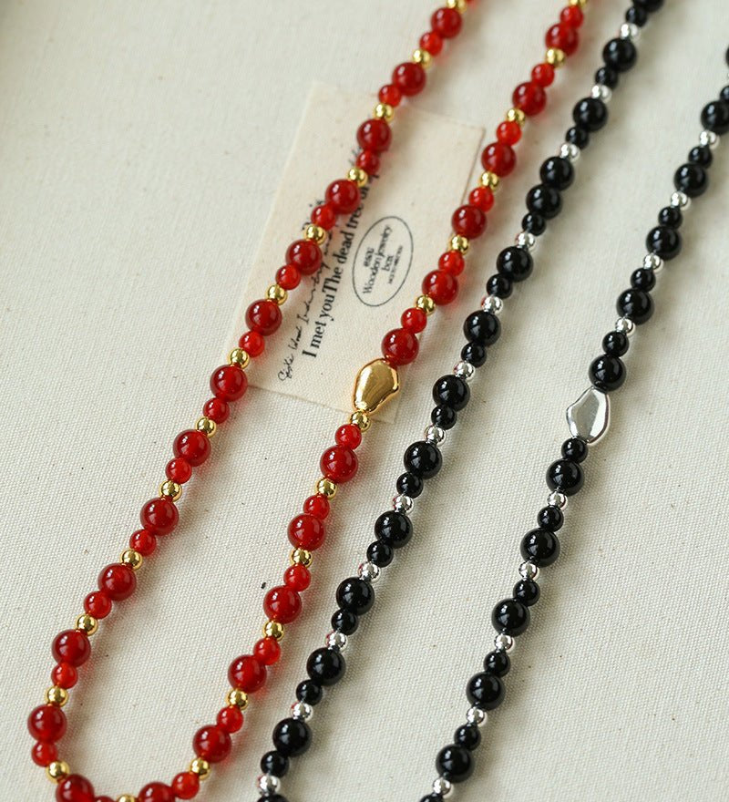 Chinese - Style Agate Gourd Necklace – Red Agate / Black Agate - floysun