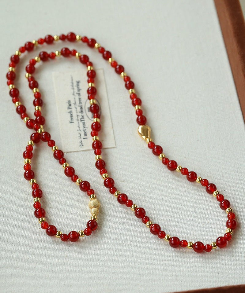 Chinese - Style Agate Gourd Necklace – Red Agate / Black Agate - floysun