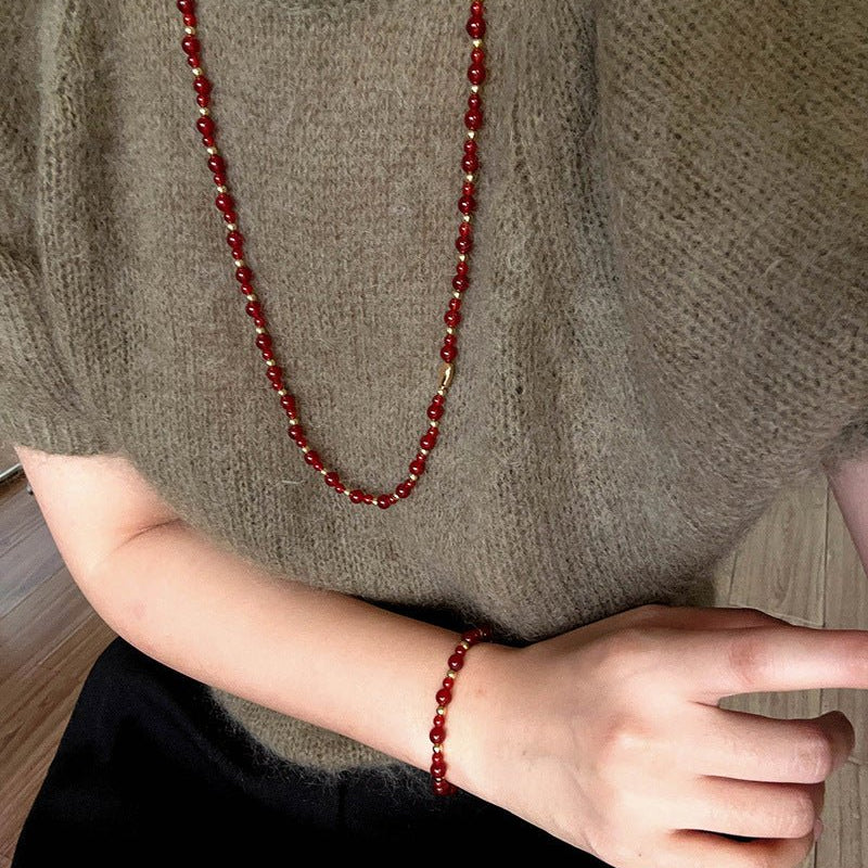 Chinese - Style Agate Gourd Necklace – Red Agate / Black Agate - floysun