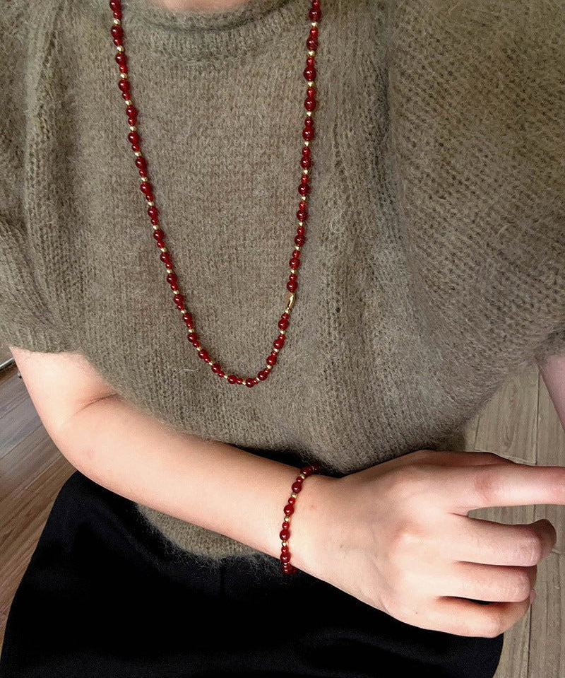 Chinese - Style Agate Gourd Necklace – Red Agate / Black Agate - floysun
