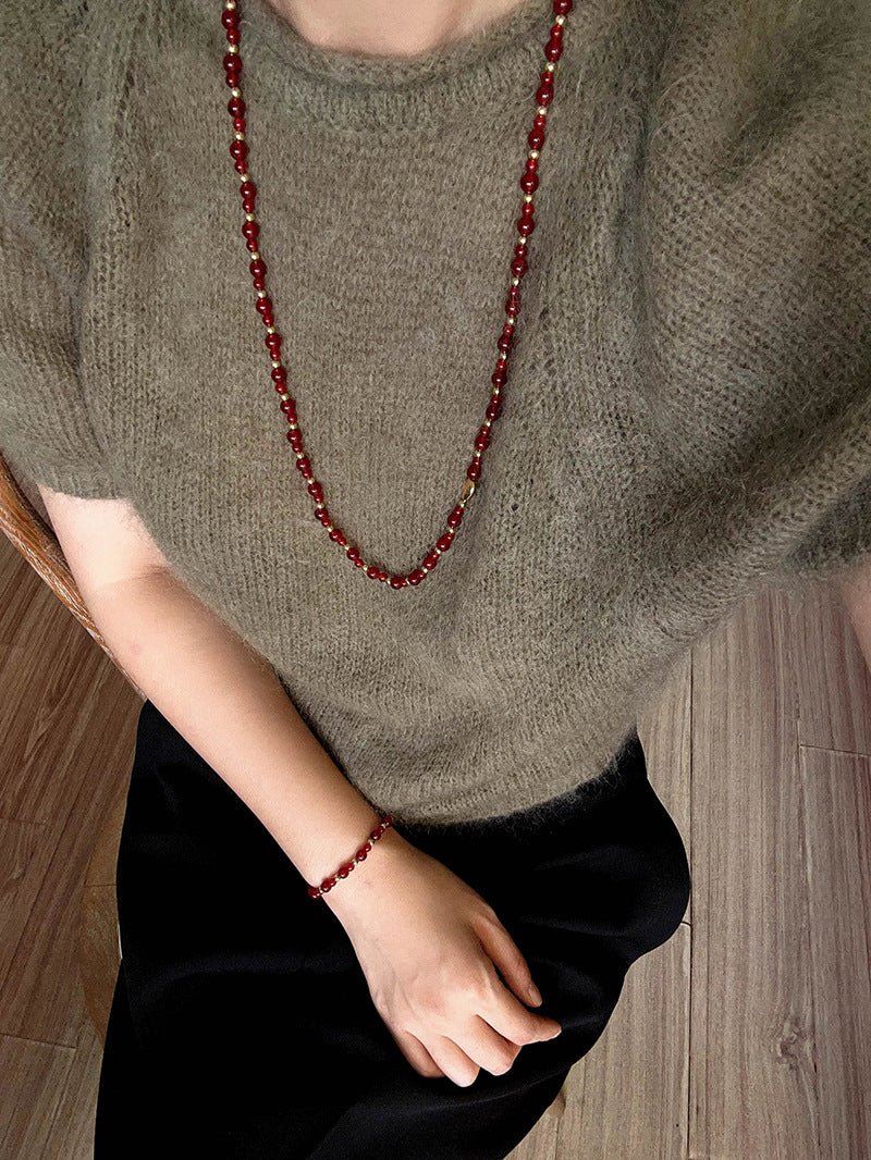 Chinese - Style Agate Gourd Necklace – Red Agate / Black Agate - floysun