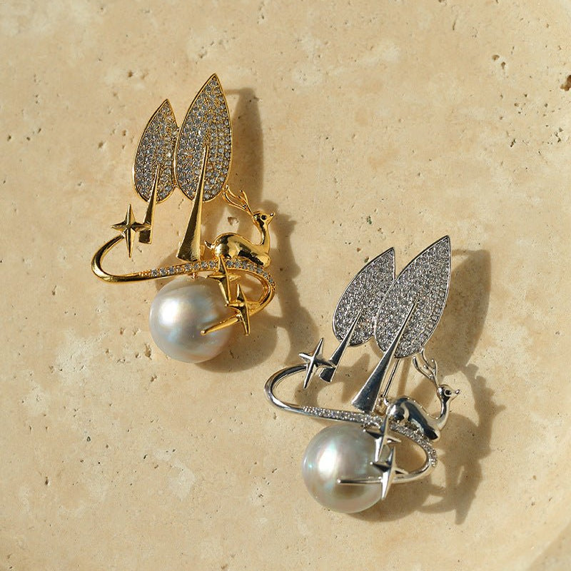 Christmas Deer Seawater Mapei Pearl Brooch - floysun