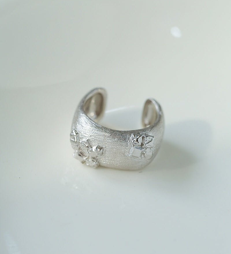 Clara Series Brushed Texture Square Sterling Silver Ring - floysun