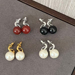 Classic 925 Sterling Silver Drop Earrings – Pearl / Red Onyx / Black Onyx - floysun