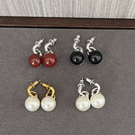 Classic 925 Sterling Silver Drop Earrings – Pearl / Red Onyx / Black Onyx - floysun