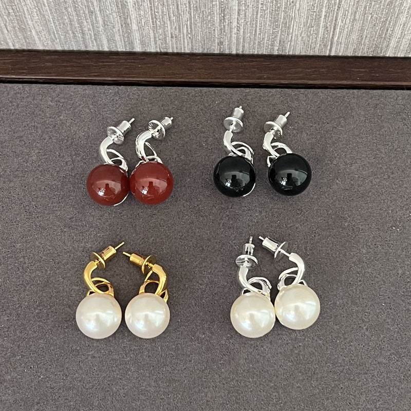 Classic 925 Sterling Silver Drop Earrings – Pearl / Red Onyx / Black Onyx - floysun