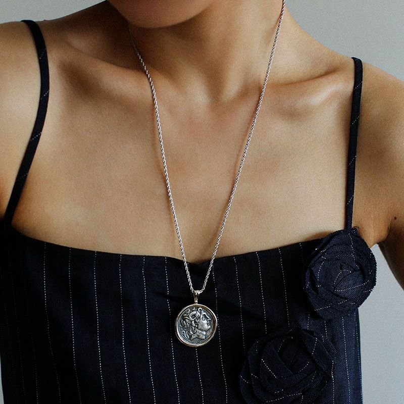 Classic Alexander Silver Coin Plus Necklace - Silver - floysun