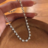Classic Bubble Bezel Solitaire Necklace - Handcrafted Floating Diamond Choker - floysun