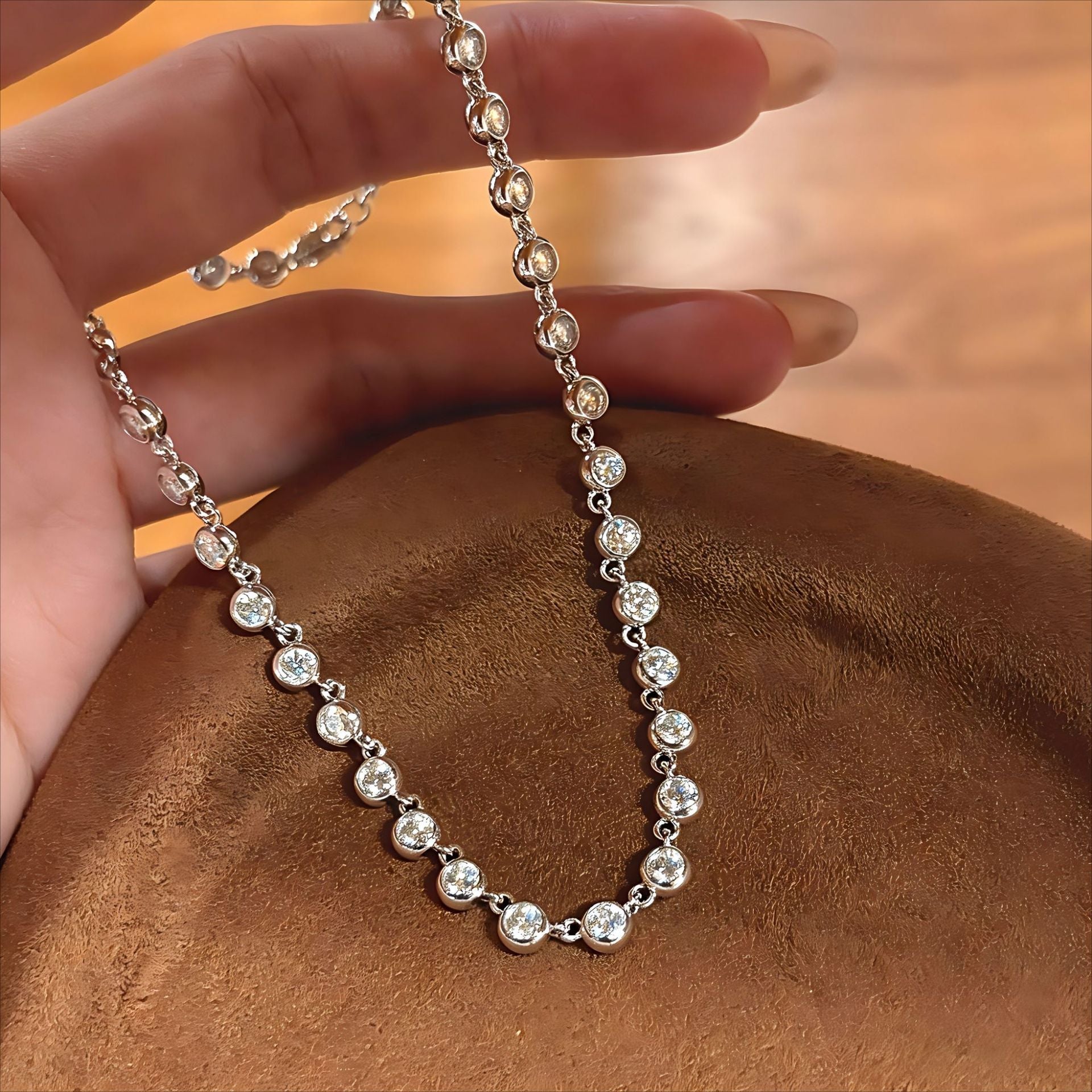 Classic Bubble Bezel Solitaire Necklace - Handcrafted Floating Diamond Choker - floysun