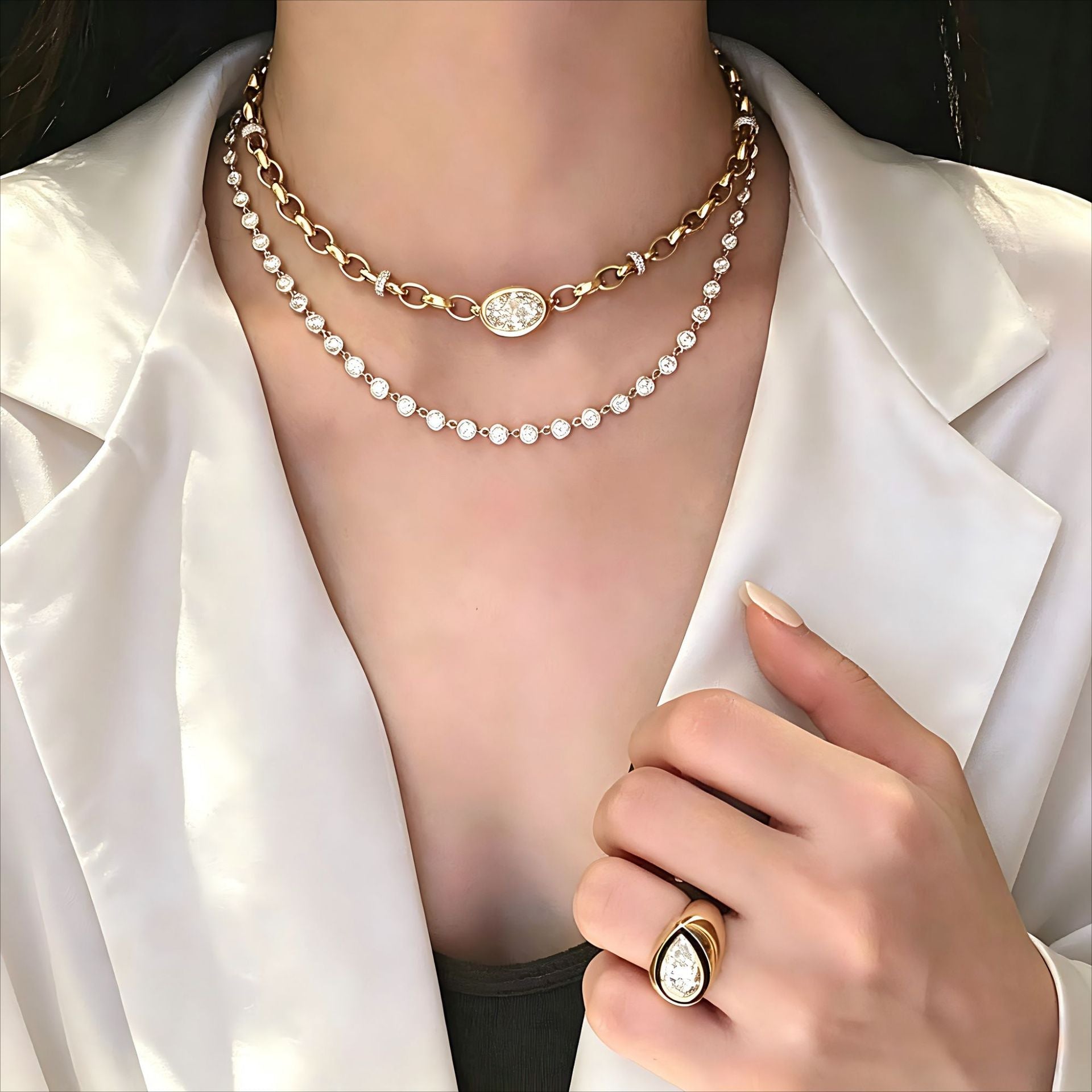 Classic Bubble Bezel Solitaire Necklace - Handcrafted Floating Diamond Choker - floysun