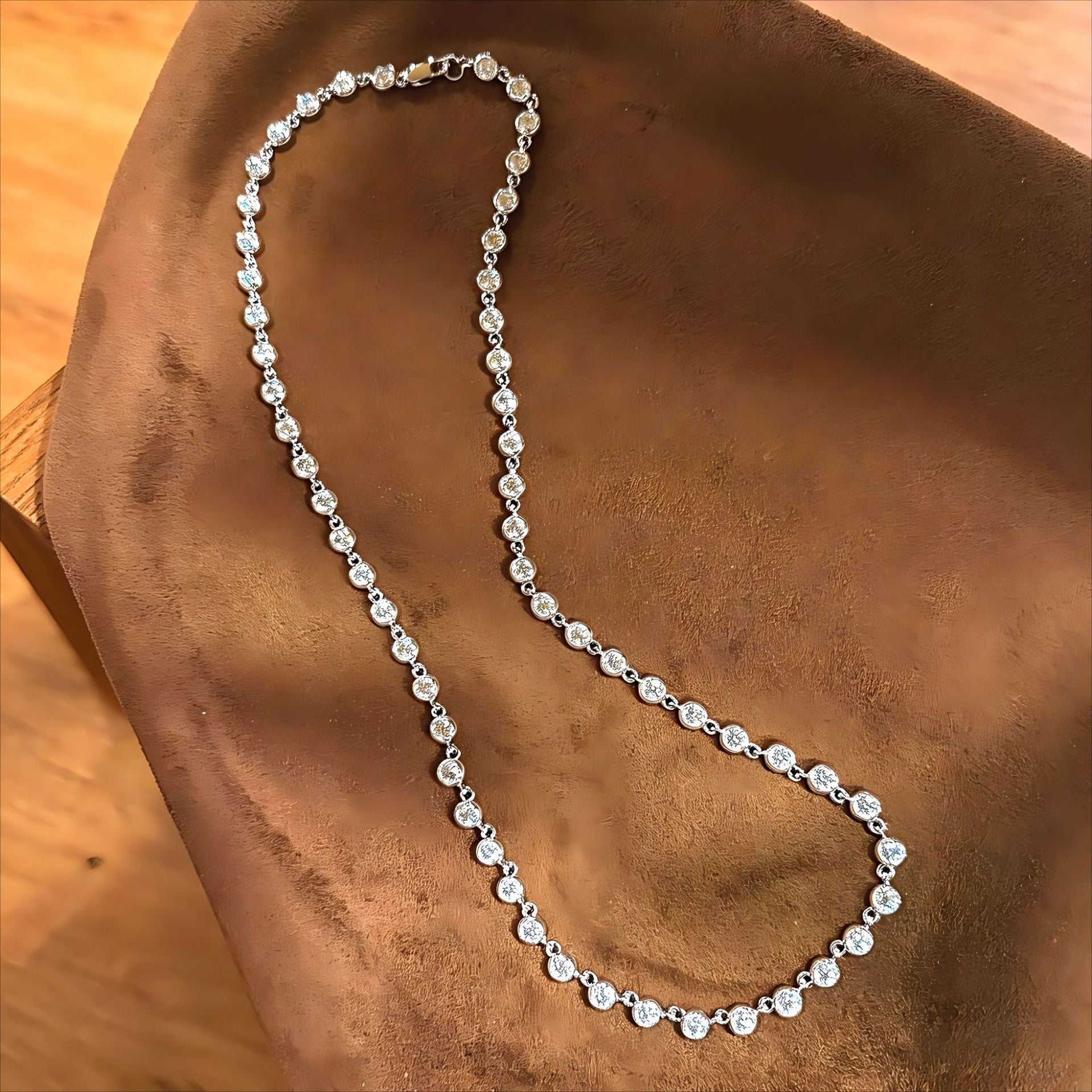 Classic Bubble Bezel Solitaire Necklace - Handcrafted Floating Diamond Choker - floysun