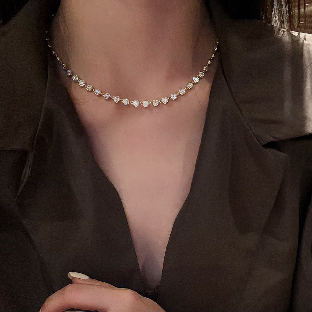 Classic Bubble Bezel Solitaire Necklace - Handcrafted Floating Diamond Choker - floysun
