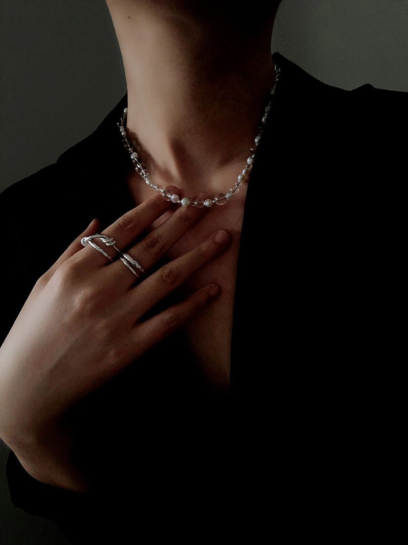Classic Clear Quartz & Freshwater Pearl Beaded Necklace - Elegant Layering Strand Choker - floysun